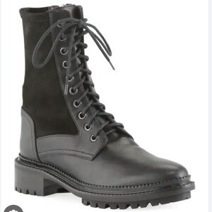 Aquatalia Orianna Leather Black Lace-Up Combat Boots